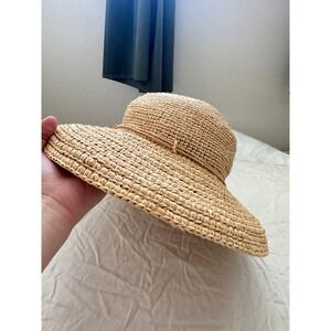 Helen Kaminski Womens 100% Raffia Wide Brim Sun Hat Handmade Madagascar Natural